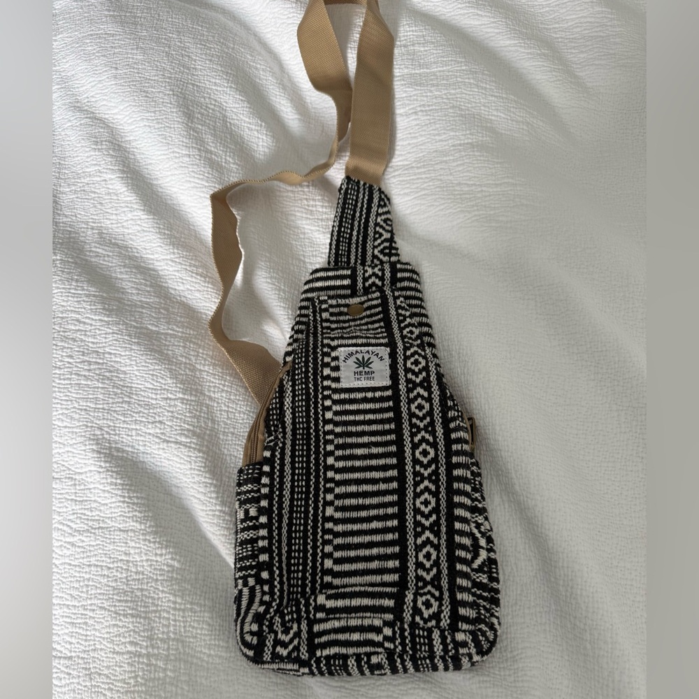 Hemp Black and White Patterned Sling Bag